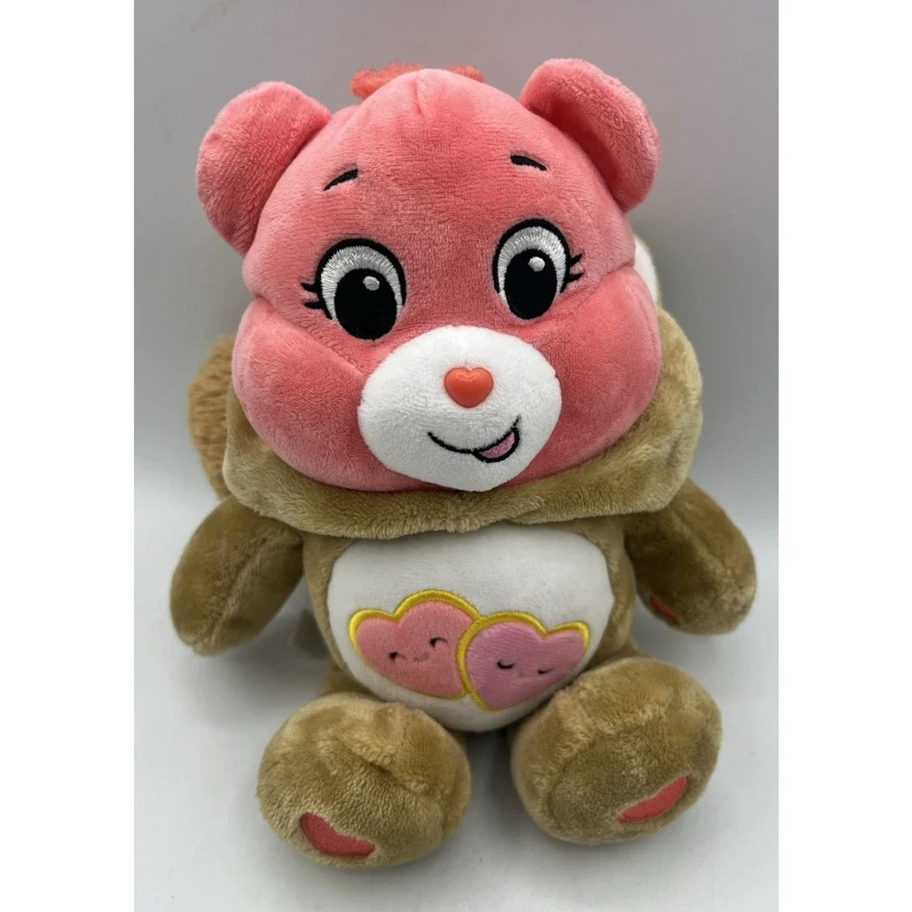 Care Bears Tenderheart Bear Plush Pink Face Brown Hoodie Stuffed Animal Toy